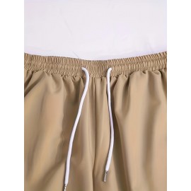 Abstract Painting Print, Men's 2Pcs Outfits, Casual Camp Collar Lapel Button Up Short Sleeve Shirts Hawaiian Shirt And Drawstring Shorts Set For Summer, Men's Clothing