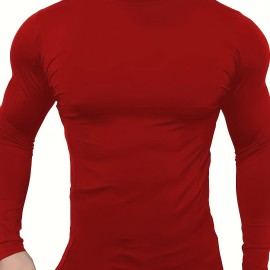 Men's Casual Pullover Shirts Long Sleeve Slim Fit Basic Solid Lightweight Turtleneck T-Shirt