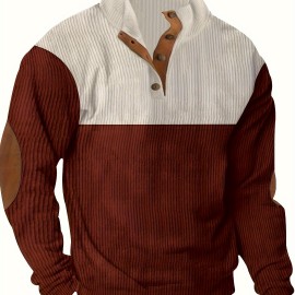 Retro Color Block Trendy Sweatshirt, Men's Casual V Neck Sweatshirt For Men Fall Winter