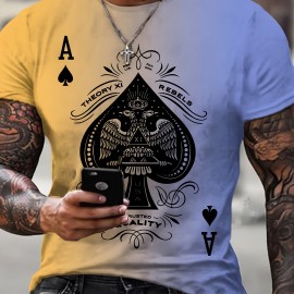 Spade A Print, Men's Graphic Design Crew Neck Active T-shirt, Casual Comfy Tees For Summer, Men's Clothing Tops For Daily Gym Workout Running
