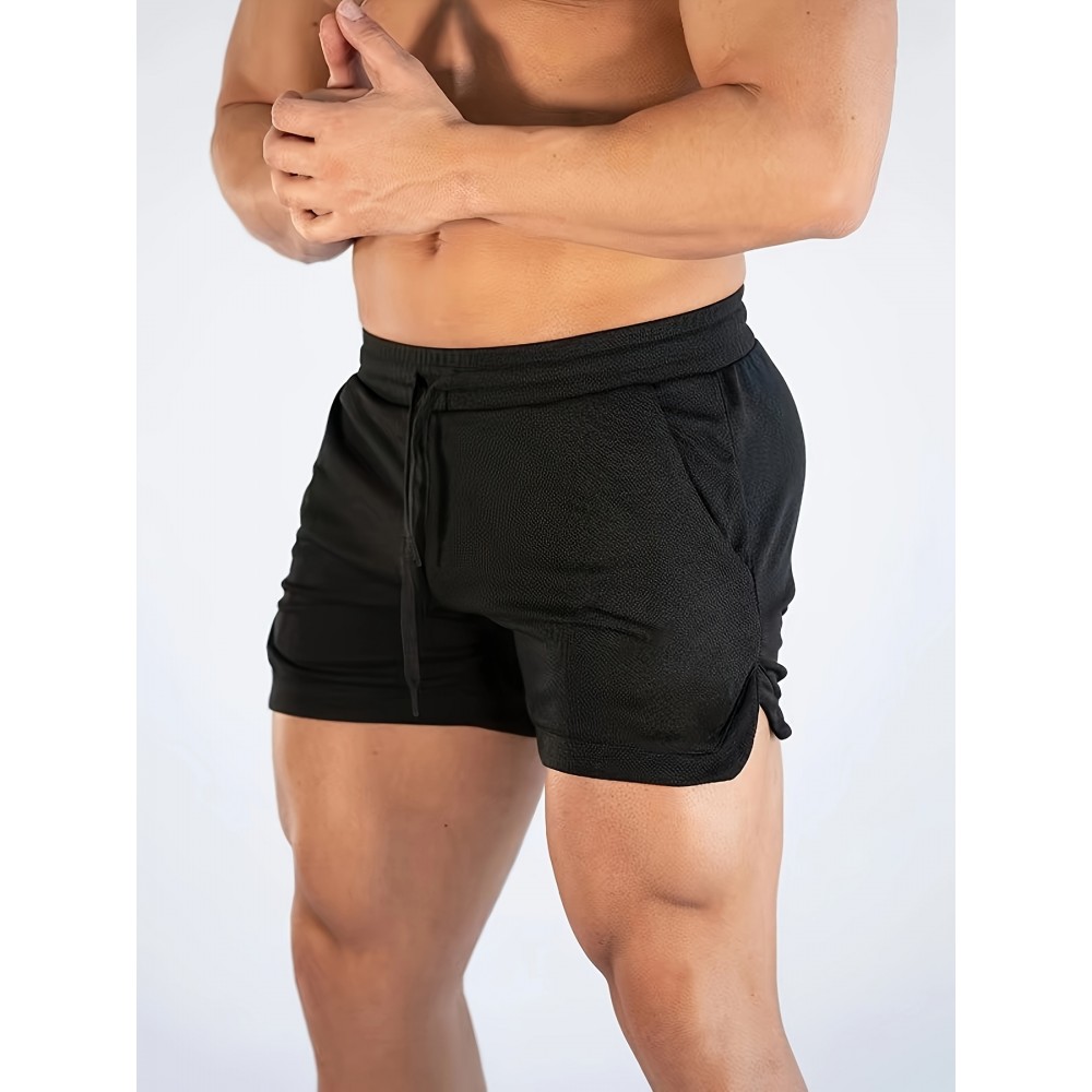 Quick Drying Comfy Shorts, Men's Casual Slightly Stretch Waist Drawstring Shorts For Summer Gym Workout Training