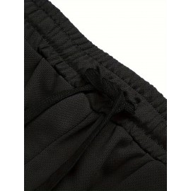 Men's Breathable Solid Shorts With Pockets, Summer Drawstring Elastic Waist Shorts For Running, Fitness, Training