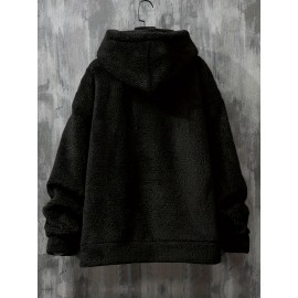 Coral Fleece Solid Color Hoodies For Men, Warm Hoodie With Kangaroo Pocket, Comfy Loose Trendy Hooded Pullover, Men's Clothing For Autumn Winter